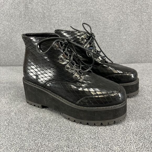 Asos Design Ankle Boots Womens 6 Black Lace Up Chunk Bootie Platform gohtic - Picture 1 of 15